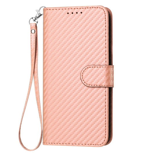 For iPhone 16 Plus YX0070 Carbon Fiber Buckle Leather Phone Case with Lanyard(Pink) by buy2fix