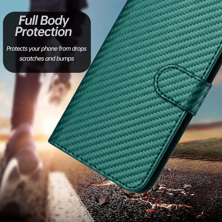 For iPhone 17 YX0070 Carbon Fiber Buckle Leather Phone Case with Lanyard(Dark Green) - iPhone 17 Cases by buy2fix | Online Shopping UK | buy2fix