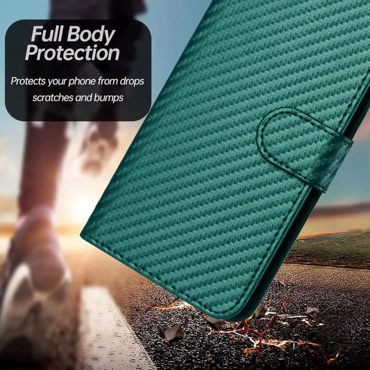 For Tecno Spark Go 2024 YX0070 Carbon Fiber Buckle Leather Phone Case with Lanyard(Dark Green) by buy2fix