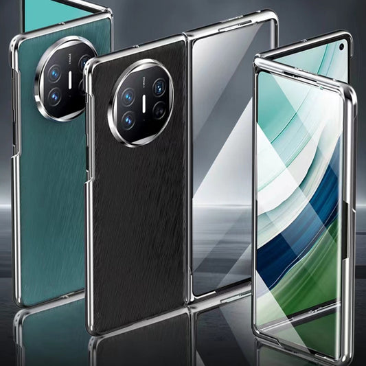 For Huawei Mate X5 Integrated Plating PC Leather Texture Full Coverage Fold Shockproof Phone Case(Orange) - Huawei Cases by buy2fix | Online Shopping UK | buy2fix