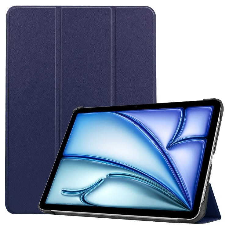For iPad Air 13 2024 / 2025 Custer Pure Color 3-Fold Holder Smart Leather Tablet Case(Dark Blue) - iPad Air 13 2025 / 2024 Cases by buy2fix | Online Shopping UK | buy2fix