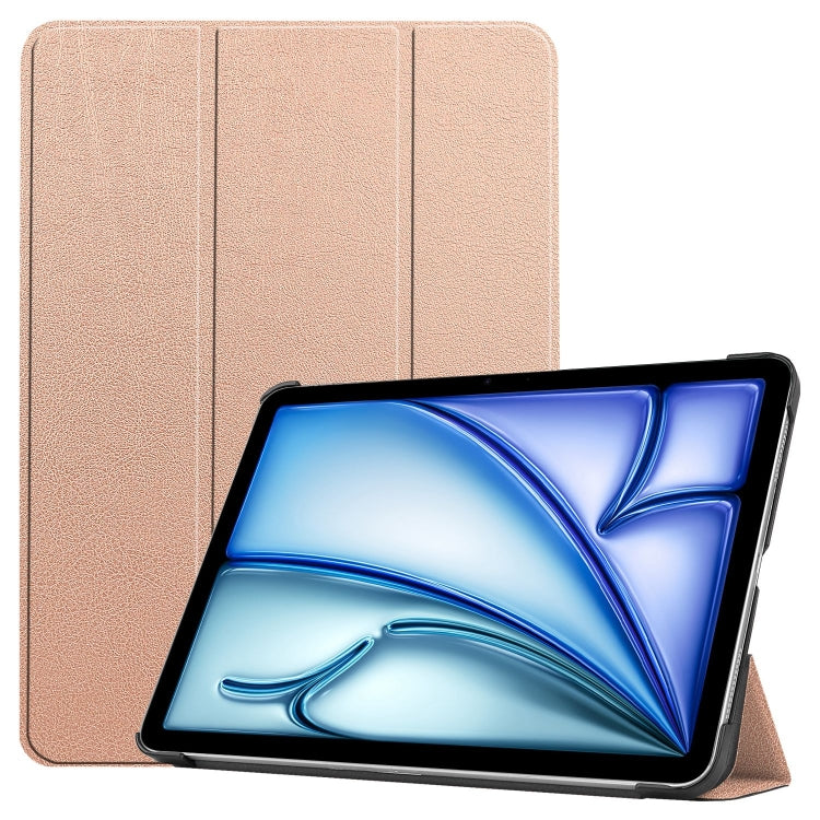 For iPad Air 13 2024 / 2025 Custer Pure Color 3-Fold Holder Smart Leather Tablet Case(Rose Gold) - iPad Air 13 2025 / 2024 Cases by buy2fix | Online Shopping UK | buy2fix