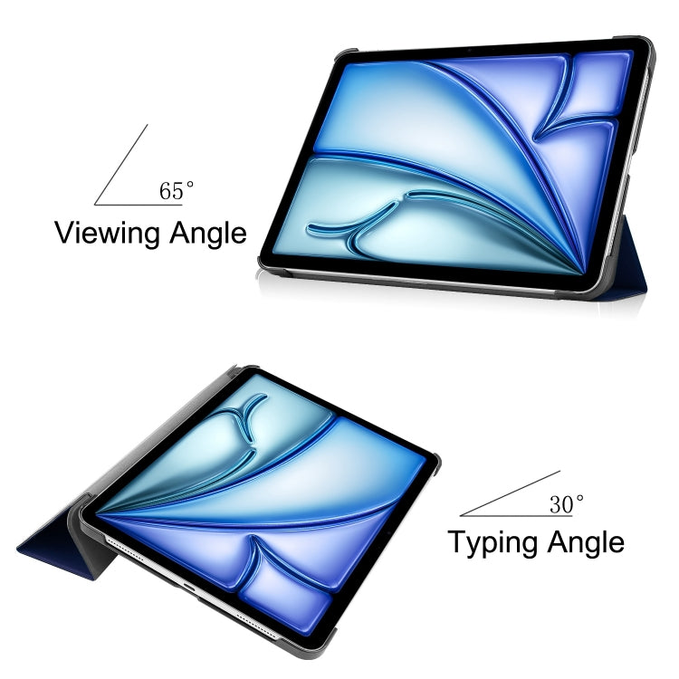 For iPad Air 11 2025 / 2024 Custer Pure Color 3-Fold Holder Smart Leather Tablet Case(Blue) - iPad Air 11 2025 / 2024 Cases by buy2fix | Online Shopping UK | buy2fix