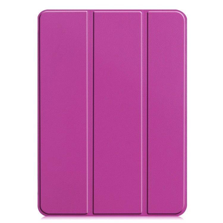 For iPad Pro 11 2024 Custer Pure Color 3-Fold Holder Smart Leather Tablet Case(Purple) - iPad Pro 11 2024 Cases by buy2fix | Online Shopping UK | buy2fix