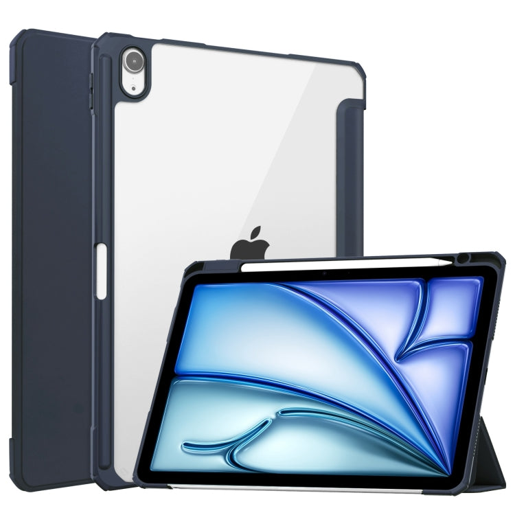 For iPad Air 11 2025 / 2024 Pure Color 3-fold Clear TPU Smart Leather Tablet Case(Blue) - iPad Air 11 2025 / 2024 Cases by buy2fix | Online Shopping UK | buy2fix