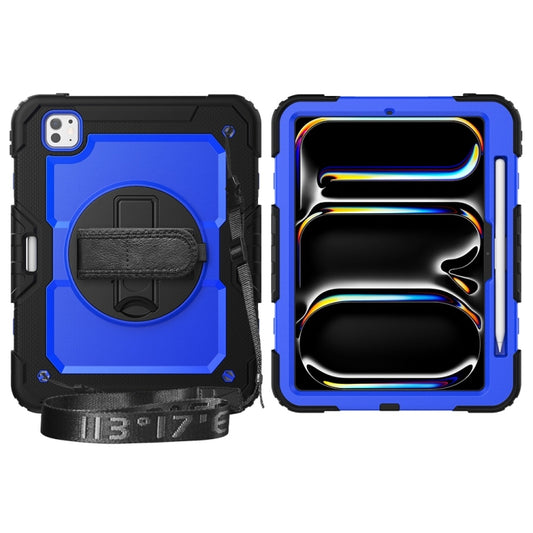 For iPad Pro 11 2025 / 2024 Lucky Wheel Grip Silicone Hybrid PC Tablet Case with Shoulder Strap(Dark Blue+Black) by buy2fix
