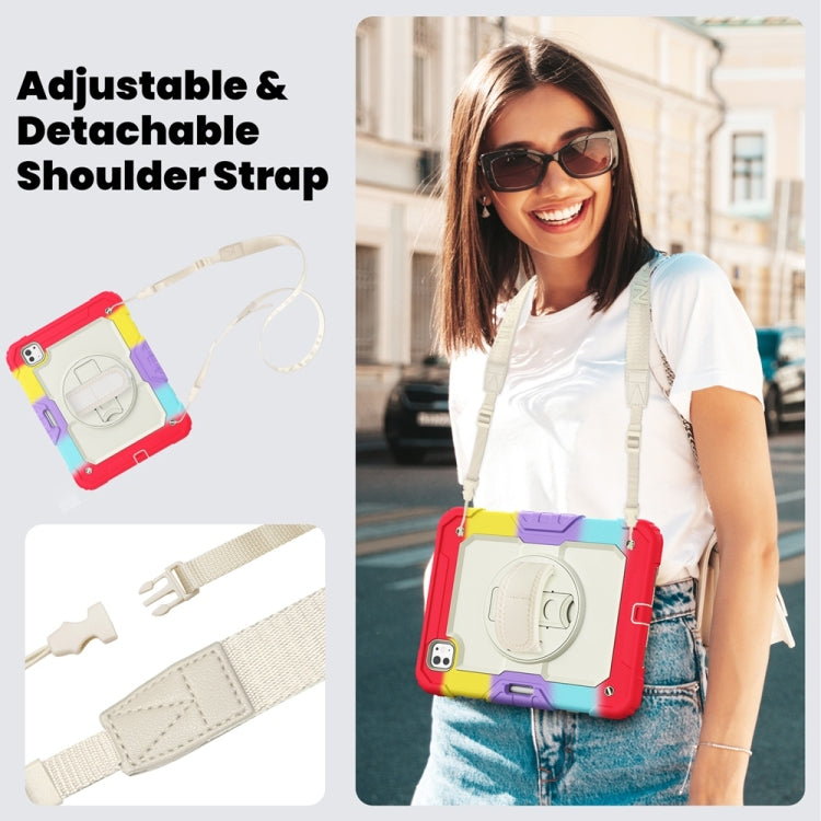For iPad Pro 11 2025 / 2024 Lucky Wheel Grip Silicone Hybrid PC Tablet Case with Shoulder Strap(Rainbow Red) by buy2fix