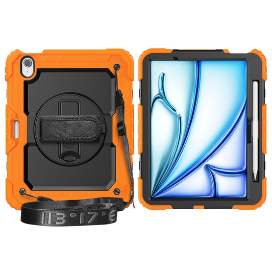 For iPad Air 11 2024 / Air 11 2025 Lucky Wheel Grip Silicone Hybrid PC Tablet Case with Shoulder Strap(Orange+Black) by buy2fix