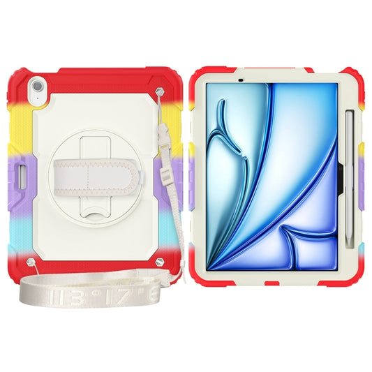 For iPad Air 11 2024 / Air 11 2025 Lucky Wheel Grip Silicone Hybrid PC Tablet Case with Shoulder Strap(Rainbow Red) by buy2fix