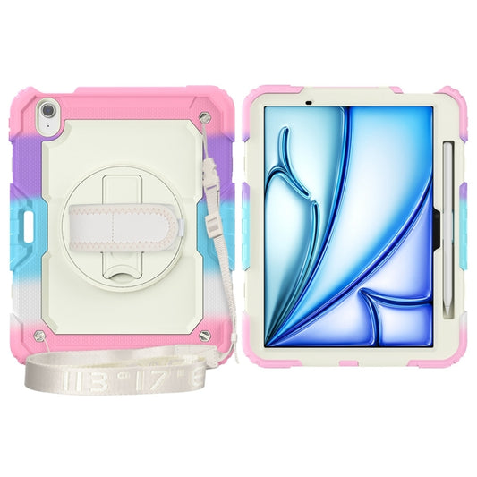 For iPad Air 11 2024 / Air 11 2025 Lucky Wheel Grip Silicone Hybrid PC Tablet Case with Shoulder Strap(Rainbow Pink) by buy2fix