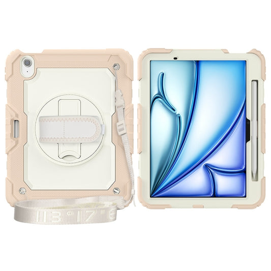 For iPad Air 11 2024 / Air 11 2025 Lucky Wheel Grip Silicone Hybrid PC Tablet Case with Shoulder Strap(Cream+Rose Gold) by buy2fix