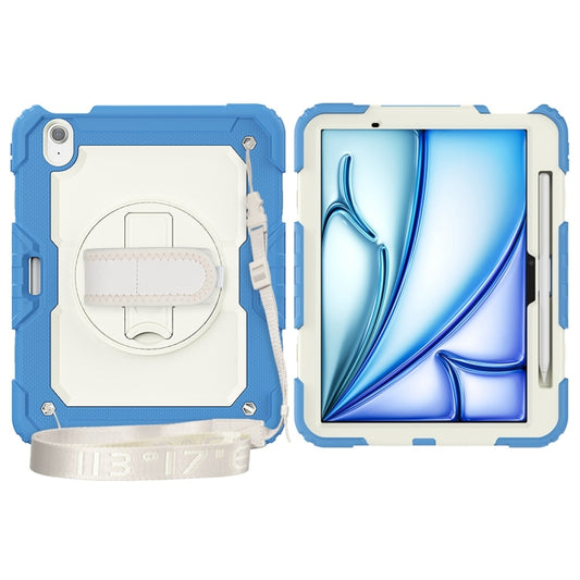 For iPad Air 11 2024 / Air 11 2025 Lucky Wheel Grip Silicone Hybrid PC Tablet Case with Shoulder Strap(Cream+Navy Blue) by buy2fix