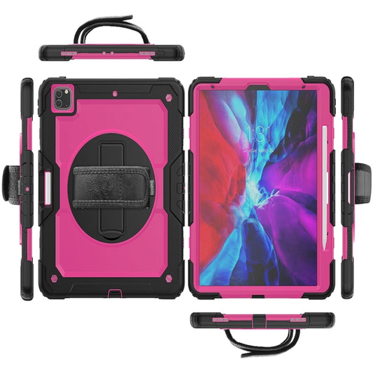 For iPad Pro 13 2025 / 2024 Lucky Wheel Grip Silicone Hybrid PC Tablet Case with Shoulder Strap(Rose Red+Black) by buy2fix