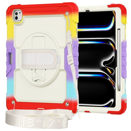 For iPad Pro 13 2025 / 2024 Lucky Wheel Grip Silicone Hybrid PC Tablet Case with Shoulder Strap(Rainbow Red) by buy2fix
