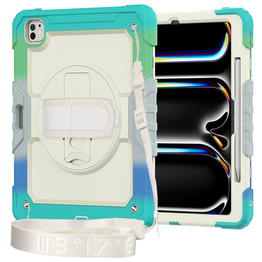 For iPad Pro 13 2025 / 2024 Lucky Wheel Grip Silicone Hybrid PC Tablet Case with Shoulder Strap(Rainbow Blue) by buy2fix