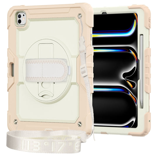 For iPad Pro 13 2025 / 2024 Lucky Wheel Grip Silicone Hybrid PC Tablet Case with Shoulder Strap(Cream+Rose Gold) by buy2fix