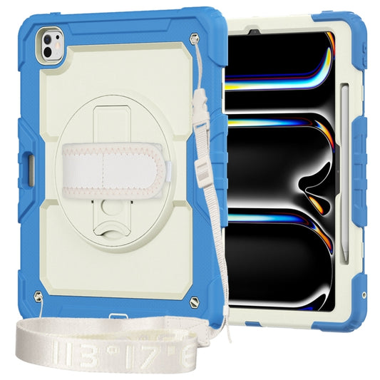 For iPad Pro 13 2025 / 2024 Lucky Wheel Grip Silicone Hybrid PC Tablet Case with Shoulder Strap(Cream+Navy Blue) by buy2fix