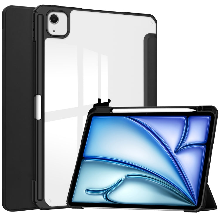 For iPad Air 13 2025 / 2024 Pure Color 3-fold Clear TPU Smart Leather Tablet Case(Black) - iPad Air 13 2025 / 2024 Cases by buy2fix | Online Shopping UK | buy2fix