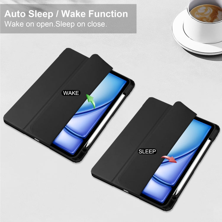 For iPad Air 13 2025 / 2024 Pure Color 3-fold Clear TPU Smart Leather Tablet Case(Black) - iPad Air 13 2025 / 2024 Cases by buy2fix | Online Shopping UK | buy2fix