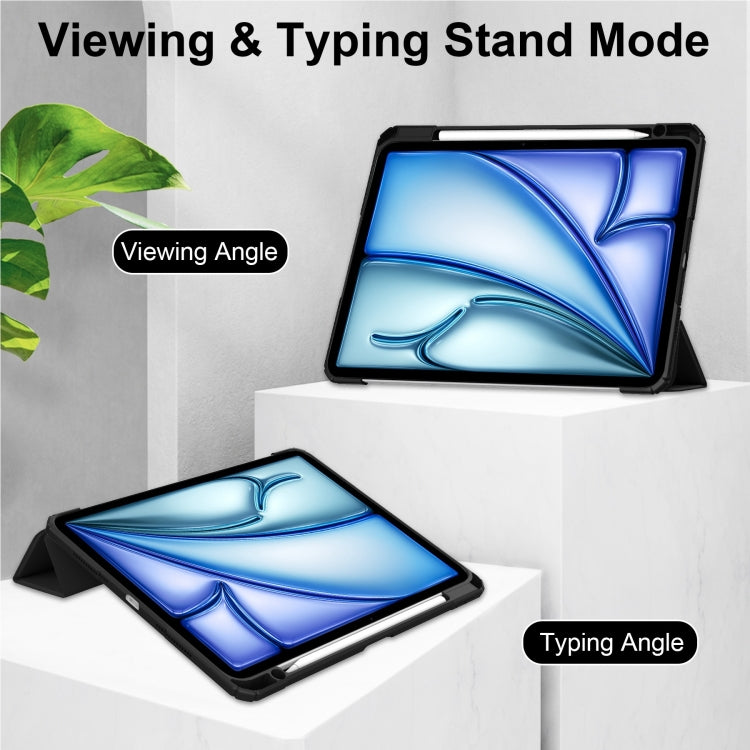 For iPad Air 13 2025 / 2024 Pure Color 3-fold Clear TPU Smart Leather Tablet Case(Black) - iPad Air 13 2025 / 2024 Cases by buy2fix | Online Shopping UK | buy2fix