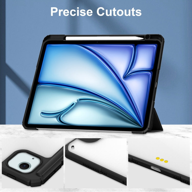 For iPad Air 13 2025 / 2024 Pure Color 3-fold Clear TPU Smart Leather Tablet Case(Black) - iPad Air 13 2025 / 2024 Cases by buy2fix | Online Shopping UK | buy2fix