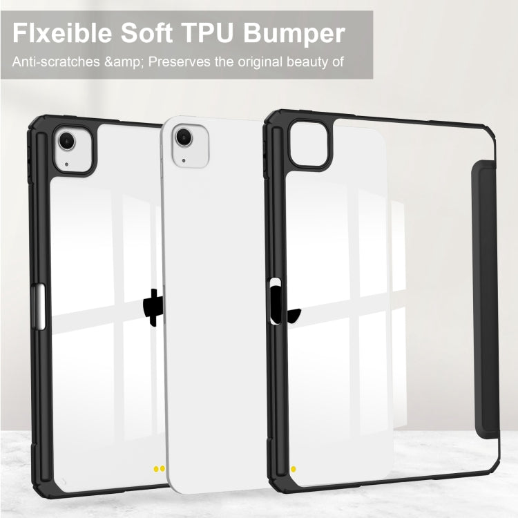 For iPad Air 13 2025 / 2024 Pure Color 3-fold Clear TPU Smart Leather Tablet Case(Black) - iPad Air 13 2025 / 2024 Cases by buy2fix | Online Shopping UK | buy2fix