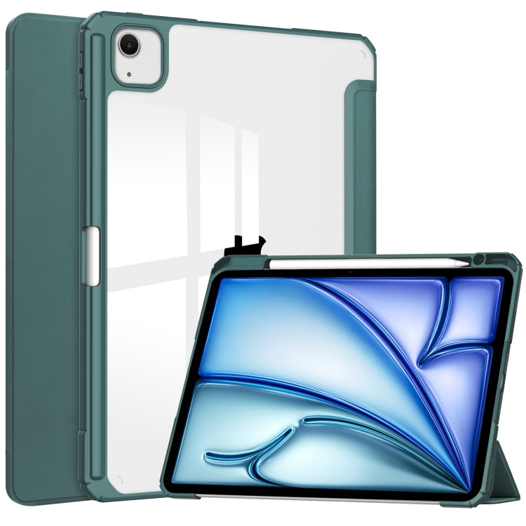 For iPad Air 13 2025 / 2024 Pure Color 3-fold Clear TPU Smart Leather Tablet Case(Dark Green) - iPad Air 13 2025 / 2024 Cases by buy2fix | Online Shopping UK | buy2fix