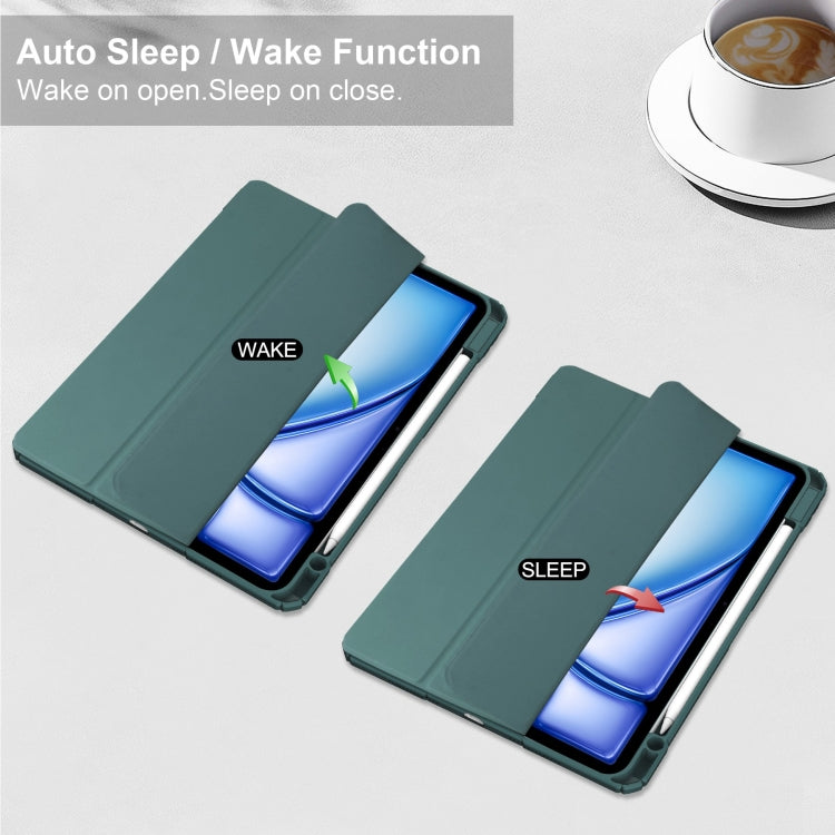 For iPad Air 13 2025 / 2024 Pure Color 3-fold Clear TPU Smart Leather Tablet Case(Dark Green) - iPad Air 13 2025 / 2024 Cases by buy2fix | Online Shopping UK | buy2fix