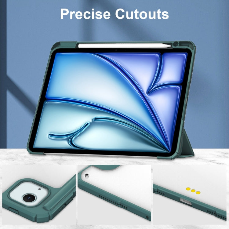 For iPad Air 13 2025 / 2024 Pure Color 3-fold Clear TPU Smart Leather Tablet Case(Dark Green) - iPad Air 13 2025 / 2024 Cases by buy2fix | Online Shopping UK | buy2fix