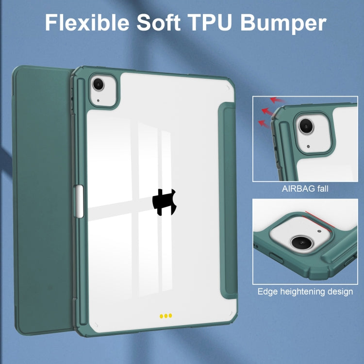 For iPad Air 13 2025 / 2024 Pure Color 3-fold Clear TPU Smart Leather Tablet Case(Dark Green) - iPad Air 13 2025 / 2024 Cases by buy2fix | Online Shopping UK | buy2fix
