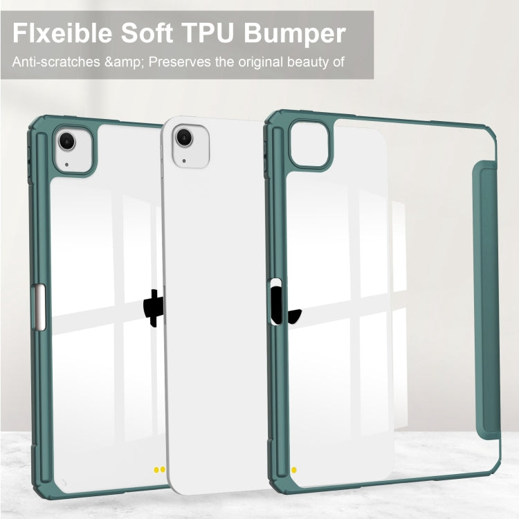 For iPad Air 13 2025 / 2024 Pure Color 3-fold Clear TPU Smart Leather Tablet Case(Dark Green) - iPad Air 13 2025 / 2024 Cases by buy2fix | Online Shopping UK | buy2fix