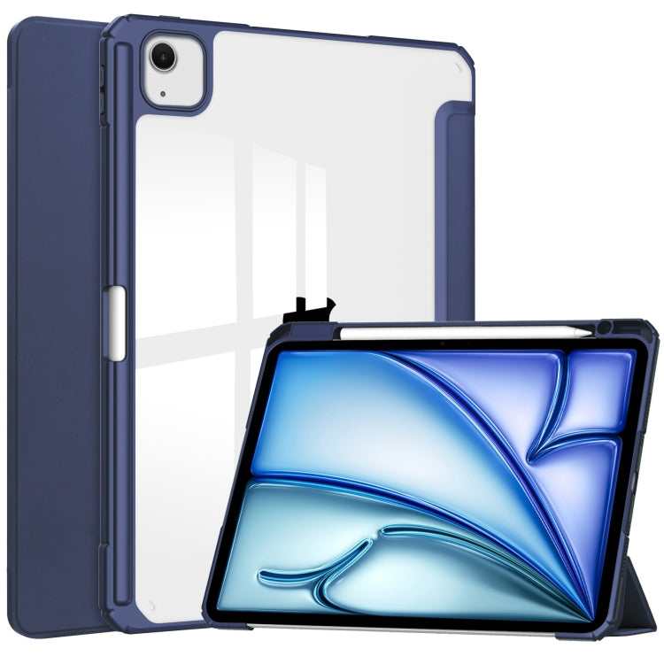 For iPad Air 13 2025 / 2024 Pure Color 3-fold Clear TPU Smart Leather Tablet Case(Dark Blue) - iPad Air 13 2025 / 2024 Cases by buy2fix | Online Shopping UK | buy2fix