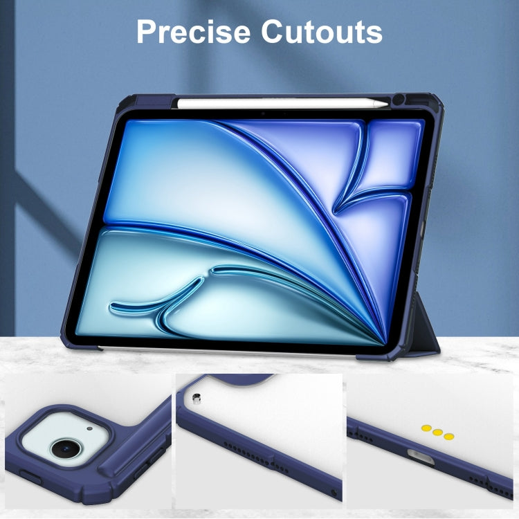 For iPad Air 13 2025 / 2024 Pure Color 3-fold Clear TPU Smart Leather Tablet Case(Dark Blue) - iPad Air 13 2025 / 2024 Cases by buy2fix | Online Shopping UK | buy2fix