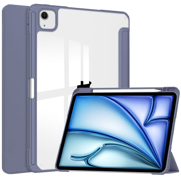 For iPad Air 13 2025 / 2024 Pure Color 3-fold Clear TPU Smart Leather Tablet Case(Lavender) - iPad Air 13 2025 / 2024 Cases by buy2fix | Online Shopping UK | buy2fix