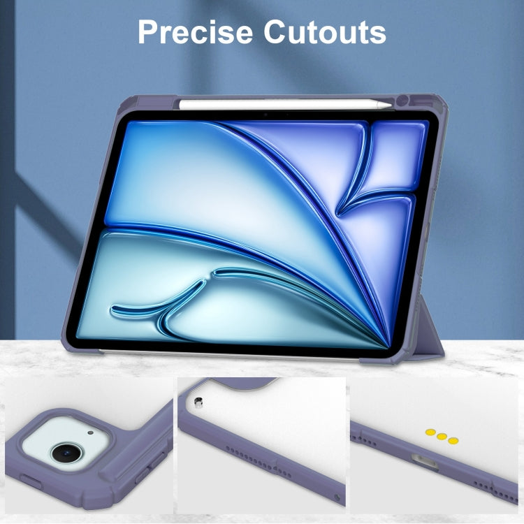 For iPad Air 13 2025 / 2024 Pure Color 3-fold Clear TPU Smart Leather Tablet Case(Lavender) - iPad Air 13 2025 / 2024 Cases by buy2fix | Online Shopping UK | buy2fix