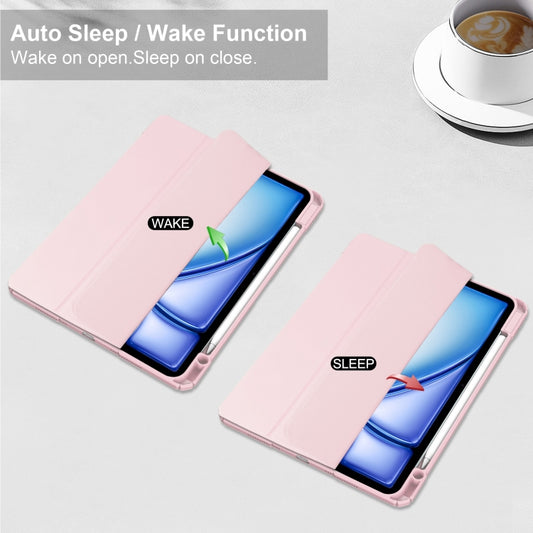 For iPad Air 13 2025 / 2024 Pure Color 3-fold Clear TPU Smart Leather Tablet Case(Pink) by buy2fix