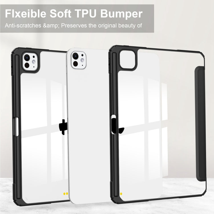 For iPad Pro 11 2025 / 2024 Pure Color 3-fold Clear TPU Smart Leather Tablet Case(Black) by buy2fix