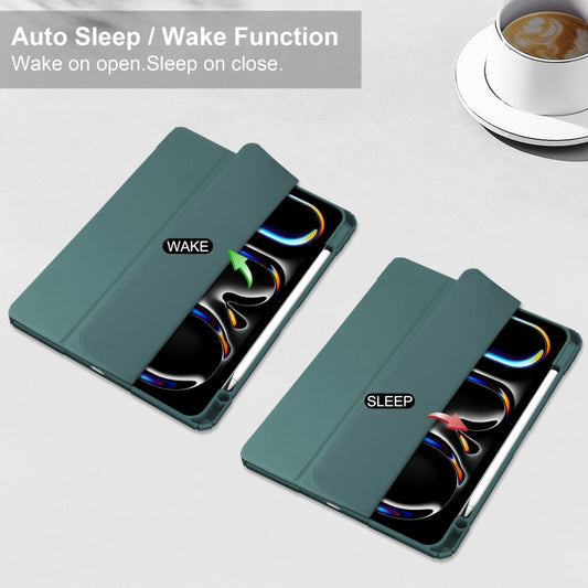 For iPad Pro 11 2025 / 2024 Pure Color 3-fold Clear TPU Smart Leather Tablet Case(Dark Green) by buy2fix