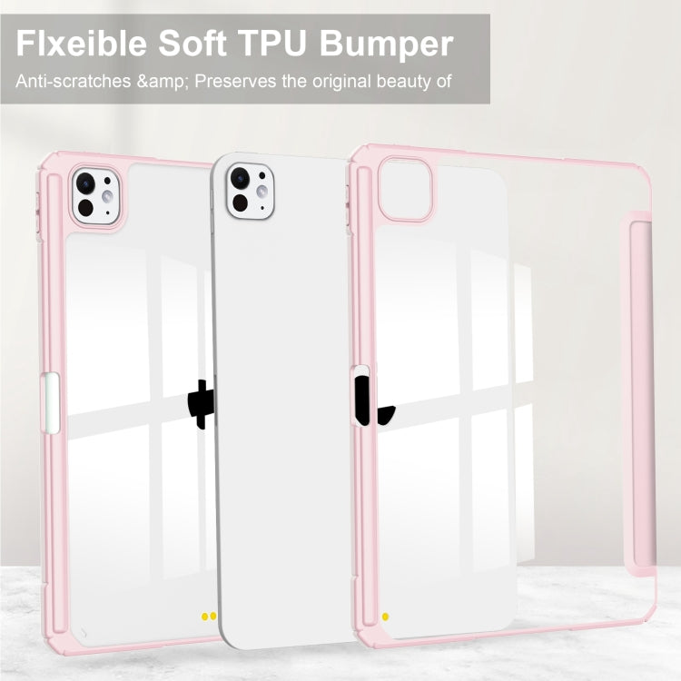 For iPad Pro 11 2025 / 2024 Pure Color 3-fold Clear TPU Smart Leather Tablet Case(Pink) by buy2fix
