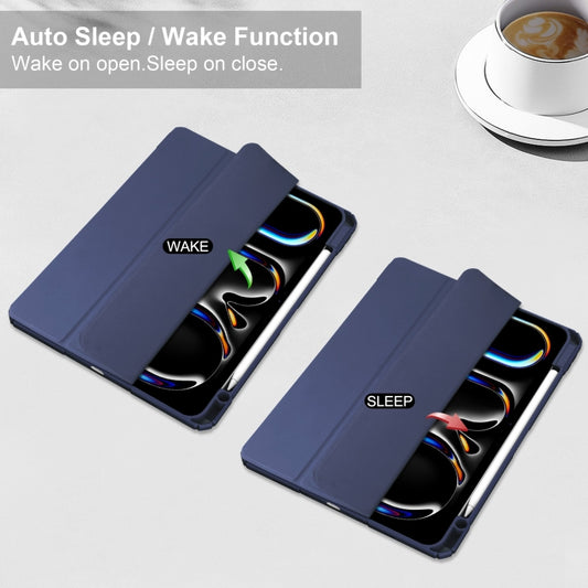 For iPad Pro 13 2025 / 2024 Pure Color 3-fold Clear TPU Smart Leather Tablet Case(Dark Blue) by buy2fix