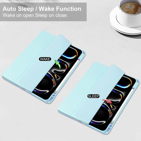 For iPad Pro 13 2025 / 2024 Pure Color 3-fold Clear TPU Smart Leather Tablet Case(Sky Blue) by buy2fix