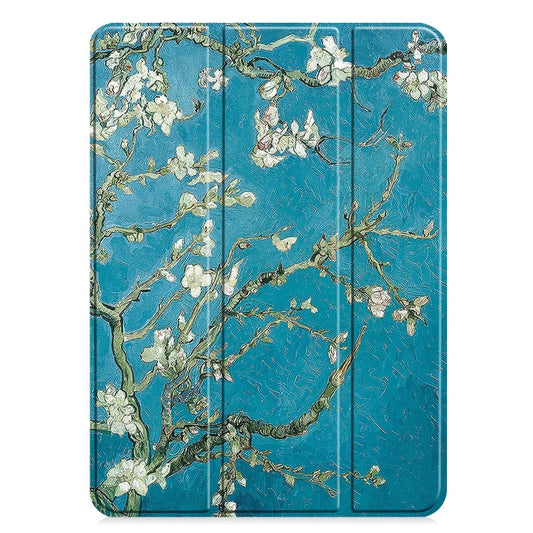 For iPad Pro 11 2025 / 2024 Custer Painted 3-Fold Holder Smart Leather Tablet Case(Apricot Blossom) by buy2fix
