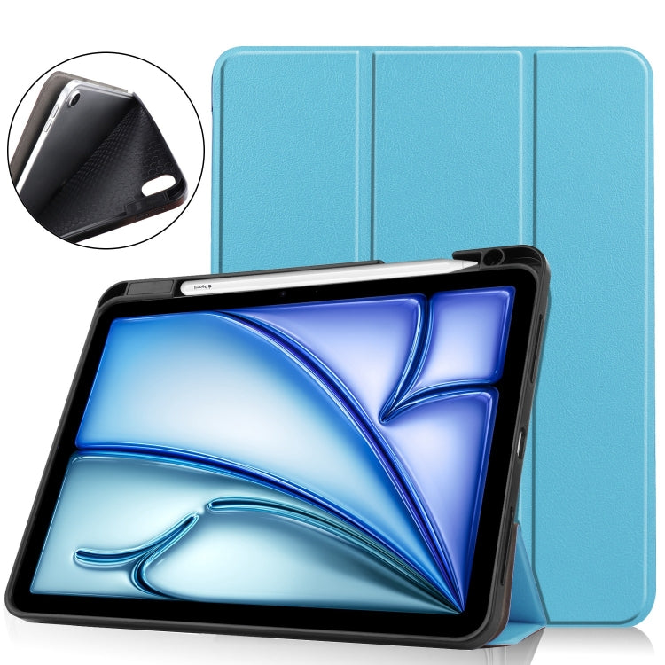 For iPad Air 11 2024 / 2025 Custer TPU Pure Color 3-Fold Holder Smart Leather Tablet Case(Sky Blue) - iPad Air 11 2025 / 2024 Cases by buy2fix | Online Shopping UK | buy2fix