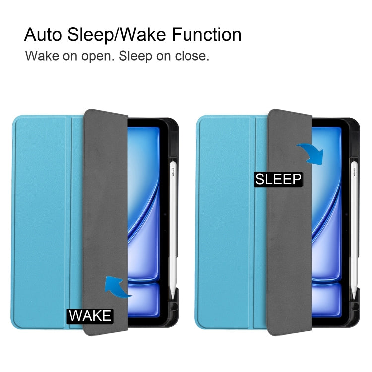For iPad Air 11 2024 / 2025 Custer TPU Pure Color 3-Fold Holder Smart Leather Tablet Case(Sky Blue) - iPad Air 11 2025 / 2024 Cases by buy2fix | Online Shopping UK | buy2fix