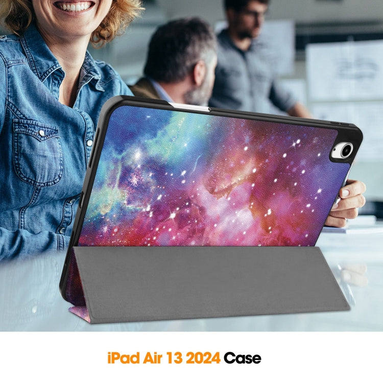 For iPad Air 13 2024 / 2025 Custer Painted 3-Fold Holder Smart Leather Tablet Case with Pen Tray(Milky Way Nebula) - iPad Air 13 2025 / 2024 Cases by buy2fix | Online Shopping UK | buy2fix