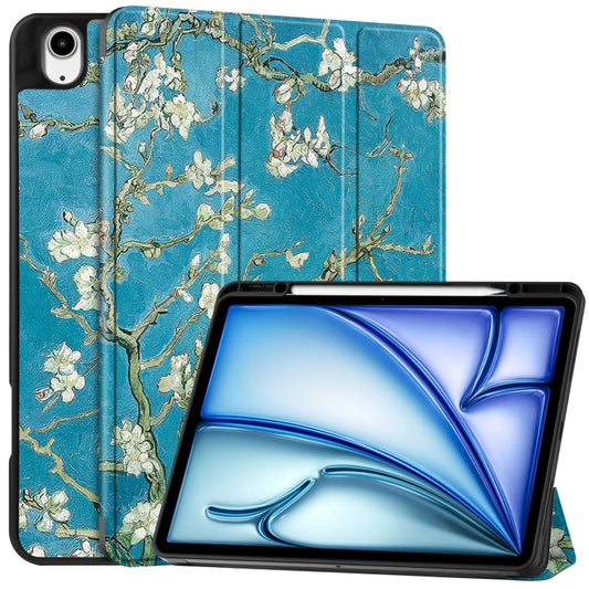 For iPad Air 13 2024 / 2025 Custer Painted 3-Fold Holder Smart Leather Tablet Case with Pen Tray(Apricot Flower) - iPad Air 13 2025 / 2024 Cases by buy2fix | Online Shopping UK | buy2fix