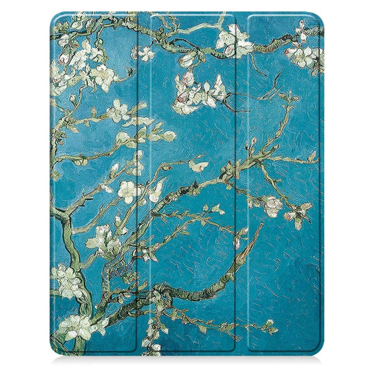 For iPad Air 13 2024 / 2025 Custer Painted 3-Fold Holder Smart Leather Tablet Case with Pen Tray(Apricot Flower) - iPad Air 13 2025 / 2024 Cases by buy2fix | Online Shopping UK | buy2fix