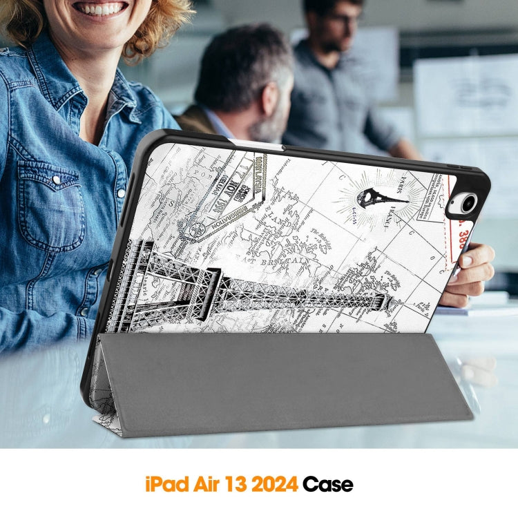 For iPad Air 13 2024 / 2025 Custer Painted 3-Fold Holder Smart Leather Tablet Case with Pen Tray(Eiffel Tower) - iPad Air 13 2025 / 2024 Cases by buy2fix | Online Shopping UK | buy2fix