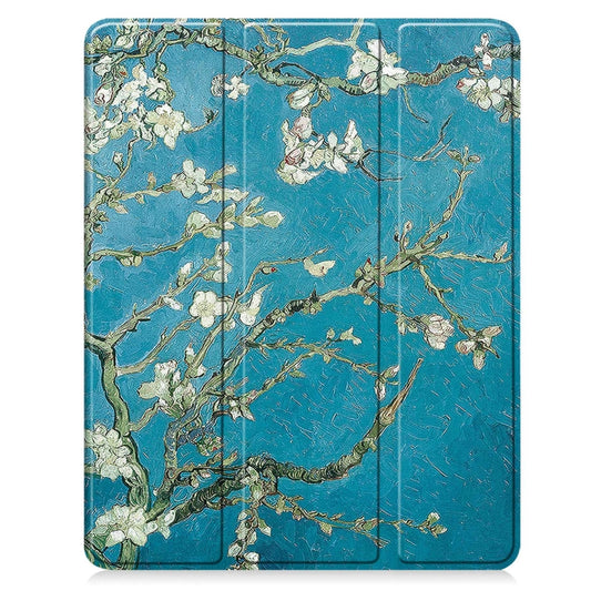 For iPad Pro 13 2025 / 2024 Custer Painted 3-Fold Holder Smart Leather Tablet Case with Pen Tray(Apricot Flower) by buy2fix