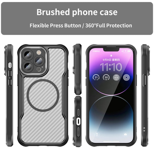 For iPhone 15 Carbon Fiber Texture MagSafe Translucent Phone Case(Black) by buy2fix
